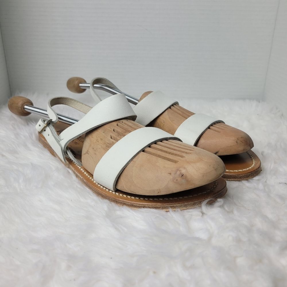 K. Jacques Sandal Saint Tropez Open Toe Buckle Womens Size 9.5 White Leather